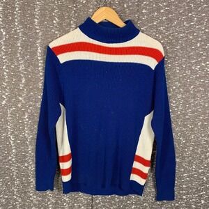 Vintage Andros Ribbed Knit Mock Neck Sweater Colorblock Striped Retro Men's M